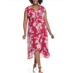 London Times 4521W Plus Size High Low Printed Cocktail Dress
